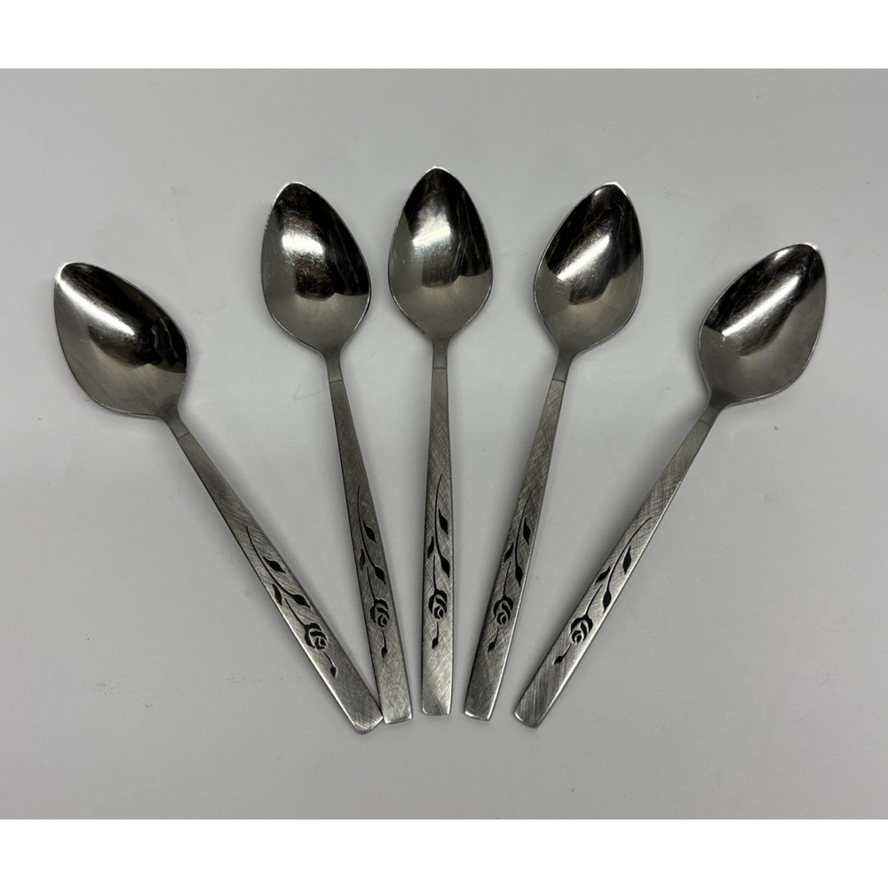 Oneida CAPISTRANO Rose Oneidacraft Deluxe Stainless 5 Teaspoons Spoons Flatware